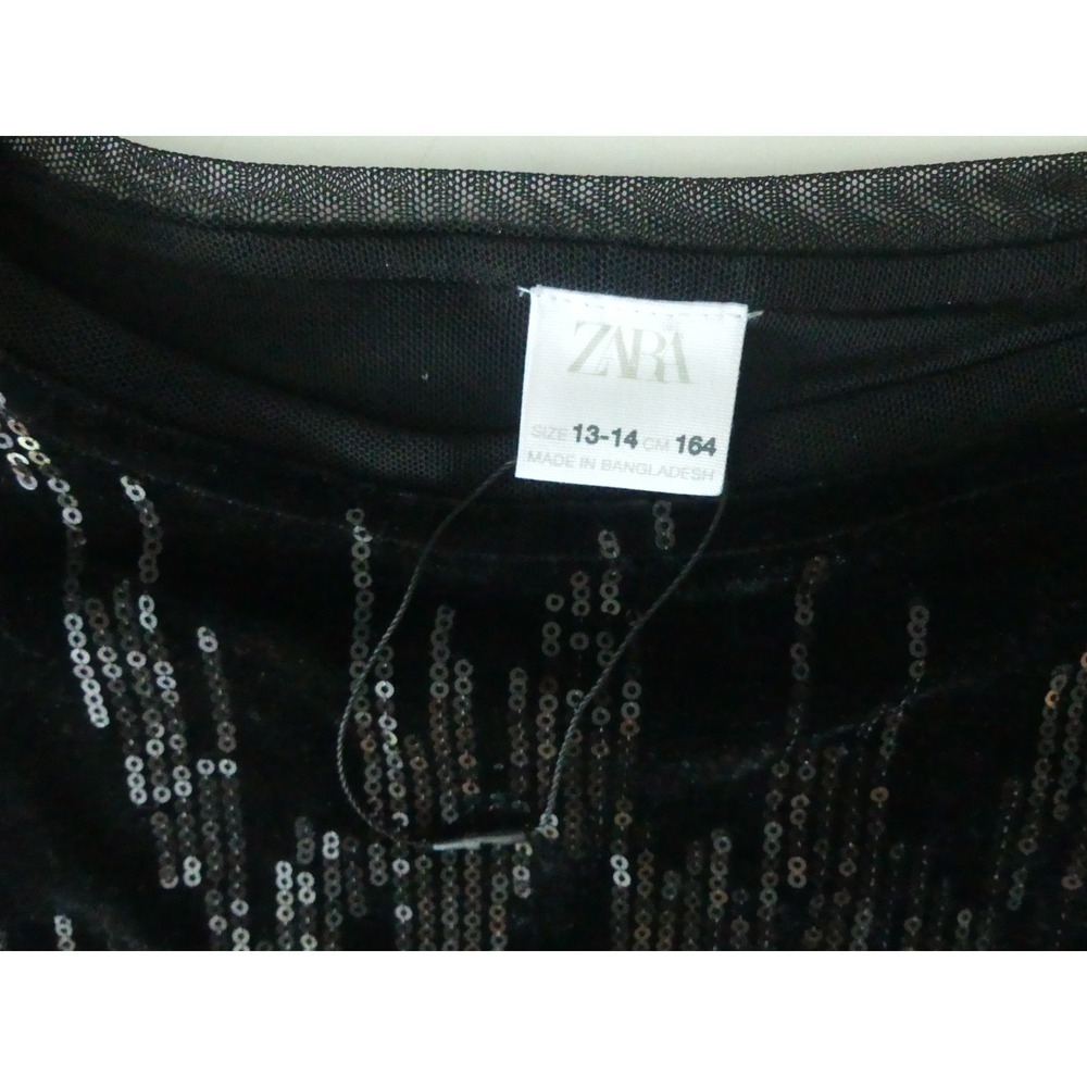 Zara Black Velvet Sequin Top Round Neck Party Festival Glam Boxy Sz 13-14 - Picture 2 of 7